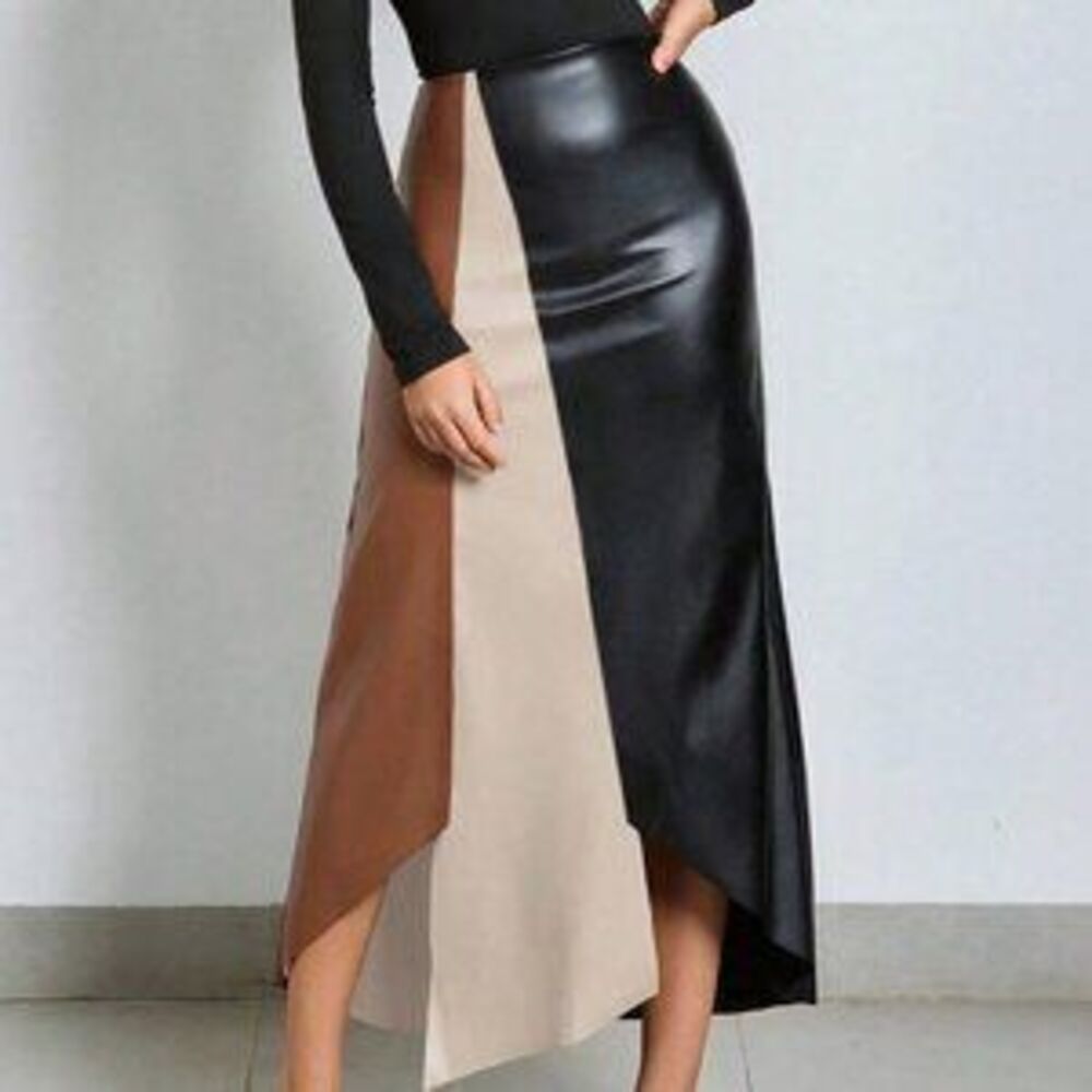 Multicolor Elegant Women's Colorblock Asymmetrical Hem Mini Skirt - Picture 5 of 5